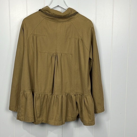 Mystree Womens Tunic/Jacket L Tan 4 Button Close Wide Sleeves Pockets Peplum Hem - Picture 14 of 16